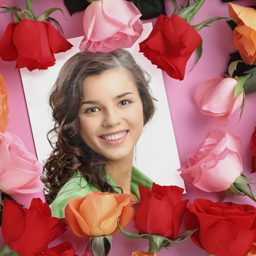 Virtual rose photo frame with pink and red flowers